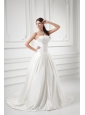 Elegant A-line Strapless Sweep Train Wedding Dress with Satin