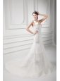 Mermaid One Shoulder Flowers Wedding Dress with Court Train