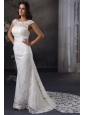 Luxurious Column Scoop Lace Wedding Dress with Watteau Train