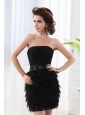 Black Column Strapless Sleeveless Mini-lengthProm Dress with Beading and Ruching