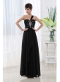 Empire Beading Chiffon Black One Shoulder Prom Dress
