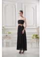 Empire Strapless Belt Black Ruching Ankle-length Prom Dress