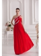 Empire One Shoulder Floor-length Beading Red Prom Dress