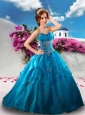Unique Sweetheart Teal Blue Sweet Sixteen Quinceanera Dresses with Appliques and Ruffles