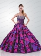 Modest Sweetheart Multi-color Sweet 15 Dress with Appliques and Beading