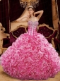 2015 Pink Sweetherat Beading and Ruffles Quinceanera Dress for Party