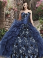 Sweetheart Navy Blue Quinceanera Dress with Beading and Ruffles