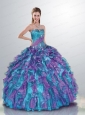 2015 Amazing Sweetheart Beading and Ruffles Quinceanera Dress in Blue and Purple
