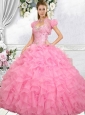 2015 Exquisite Ball Gown Rose Pink Quinceanera Dresses with Beading and Ruffles