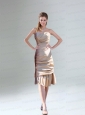 Ruching and Paillette Champagne Prom Dresses  with Sweetheart