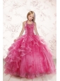 2015 Beautiful Pink Little Girl Pageant Dress with Beading and Ruffled Layers