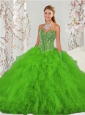 2015 Detachable Beading and Ruffles Spring Green Sweet 15 Dresses