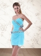 2015 Gorgeous Light Blue Prom Dresses with Flower and Appliques