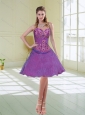 Purple Sweetheart Beaded 2015 Prom Dress with Ruffled Layers and Appliques