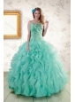 2015 Spring Strapless Quinceanera Dresses with Appliques and Ruffles