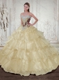 2015 Classical Champagne Quinceanera Dresses with Beading and Ruffles