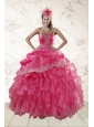 Beautiful Ruffles and Appliques Quince Dresses in Hot Pink
