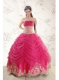 Fashionable 2015 Strapless Hot Pink Quinceanera Dresses with Beading and Lace