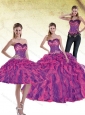 Modest 2015 Multi Color Quinceanera Dresses with Beading and Ruffles