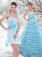 Modest 2015 Light Blue Quinceanera Dresses with Beading and Ruffled Layers