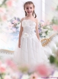 2015 White Spaghetti Straps Little Girl Pageant Dresses with Flowers and Ruffles
