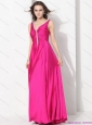 Perfect Hot Pink Long Prom Dresses with Beading and Ruching