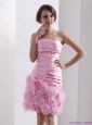 2015 Lovely Strapless Ruching Mini Length Plus Size Prom Dress in Baby Pink