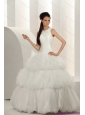 2015 New and Perfect White Wedding Dresses with Ruffled Layers and Sequins