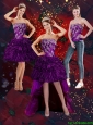 2015 Detachable Beautiful Purple Strapless Prom Dresses with Embroidery and Ruffles