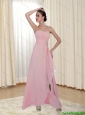 2015 New Style Beading and Ruching Strapless Rose Pink Prom Dress