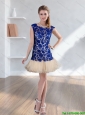 2015 Romantic Scoop Royal Blue Knee Length Prom Dress with Lace