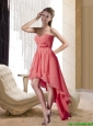 New High Low Sweetheart Prom Dress with Hand Made Flower and Ruching