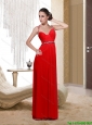 Beautiful  Perfect Empire Halter Top Red Prom Dress with Beading and Ruching