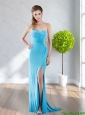 2015 Fashionable One Shoulder Floor Length Cheap Bridesmaid Dress with Beading and High Slit