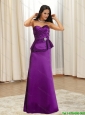 2015 Pretty Bowknot Floor Length Prom Dress in Eggplant Purple