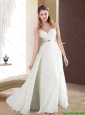 Fashionable Rhinestones Sweetheart White Long Cheap Bridesmaid Dress for 2015 Spring