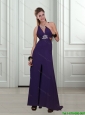 Modest 2015 Empire V Neck Chiffon Beading Bridesmaid Dresses in Dark Purple