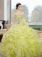 2015 Custom Made Sweetheart Yellow Green Quinceanera Dresses with Ruffles and Pick Ups