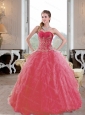 Brand New Ruffles and Appliques 2015 Quinceanera Gown in Coral Red