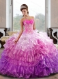 Puffy Sweetheart 2015 Quinceanera Dress with Appliques and Ruffled Layers