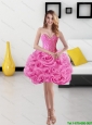 Cute Sweetheart Short Rolling Flowers Rose Pink Prom Dress for 2015