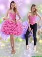 Detachable 2015 Short Sweetheart Rolling Flowers Rose Pink Prom Dress