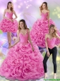 Beautiful Rose Pink 2015 Quinceanera Dresses with Beading and Rolling Flowers