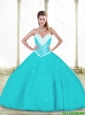 2015 Summer Elegant Aqua Blue Quinceanera Dresses with Beading and Ruffles