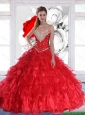 New Arrival 2015 Summer Red Quinceanera Dresses with Ruffles and Beading