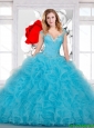 2016 Perfect Ball Gown Beaded and Ruffles Sweet 16 Dress in Aqua Blue