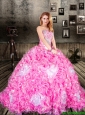 Pretty Brush Train Sweetheart Rose Pink Quinceanera Dresses with Ruffles and Beading