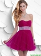 Exquisite Latest Best Selling A Line Ruched Fuchsia Prom Dresses with Beading