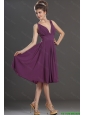 2015 Perfect V Neck Short Prom Dresses in Eggplant Purple