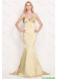 Latest Mermaid Sweetheart Gold Prom Dresses with Brush Train 2016